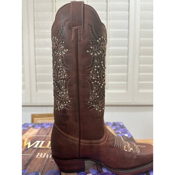 Wildflowers Bluebonnet Cedro Embroidered Cowboy Boots Brown Leather Size 7 NIB - Picture 14 of 16